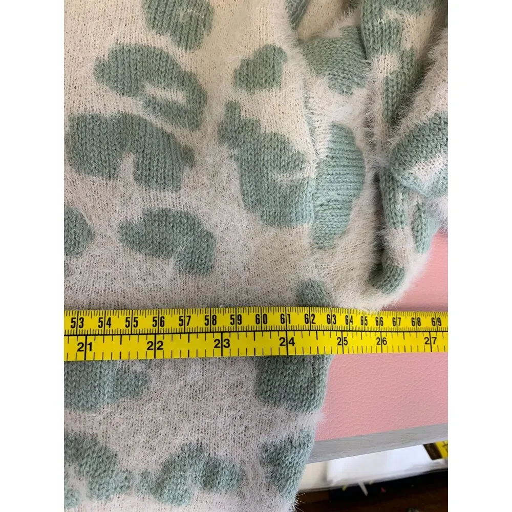 Womens Splendid Sage Leopard Crew Neck Sweater‎ Soft Relaxed Size Large